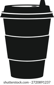 Schwarze Kaffeetasse mit Deckel einzeln auf weißem Hintergrund, Vektor