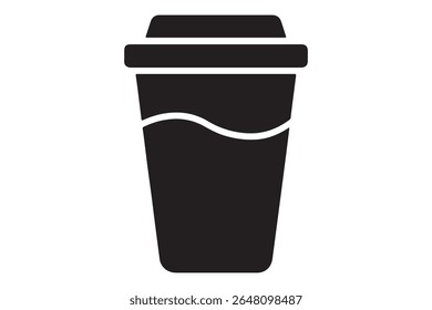 Black coffee cup with a lid and liquid line illustration