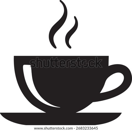 Black coffee cup with steam on saucer icon vector