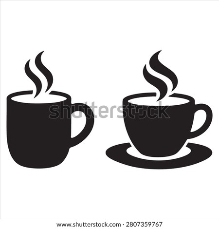 Black coffee cup and tea cup icons with steam