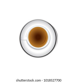 black coffee in a coffee cup top view isolated on white background. Vector illustration