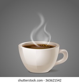 black coffee cup vector icon with steam