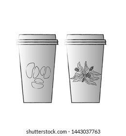 Black coffee cups on white background. Paper coffee cup mockup.