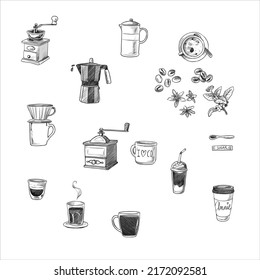 Black coffee doodle vector collection