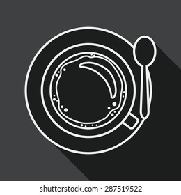black coffee flat icon with long shadow, line icon