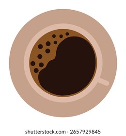 Café negro con espuma de café formando un patrón irregular y algunas Pequeñas burbujas en un lado
