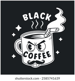 Black Coffee - Funny Cartoon Coffee Mug T-Shirt