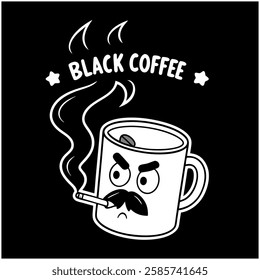 Black Coffee - Funny Cartoon Coffee Mug T-Shirt