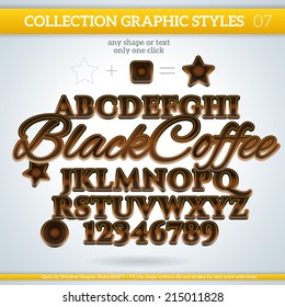 Black Coffee Graphic Styles for Design. Graphic styles can be use for decor, text, title, cards, events, posters, icons, logo and other.