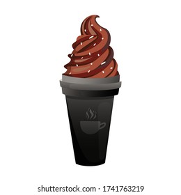 Café negro con helado aislado en blanco. Espuma de helado de chocolate en taza negra. Elemento de diseño de vectores.