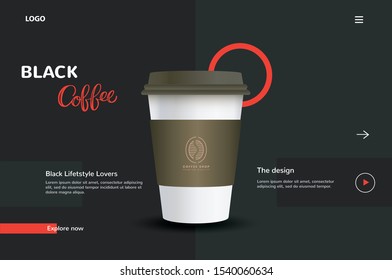 Black coffee landing page,flexible website design,web template for coffee shop.vector(eps-10)