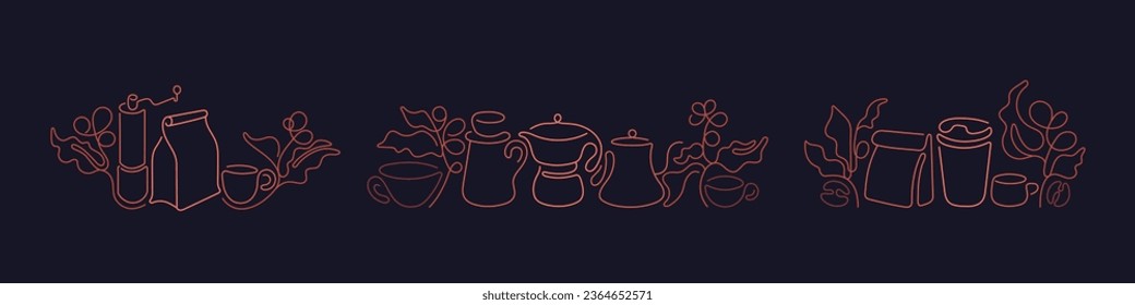 Black coffee line collection. Sketch cup, mill, bag. Abstract symbols for coffee shop and cafe