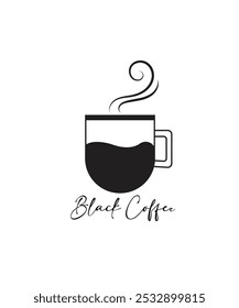 Black Coffee Logo Design Template, A Cup of Coffee Logo Vector
