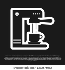 Black Coffee machine and coffee cup icon isolated on black background. Vector Illustration