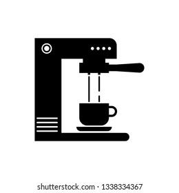 Black Coffee machine and coffee cup icon isolated on white background. Vector Illustration