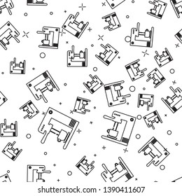 Black Coffee machine and coffee cup icon isolated seamless pattern on white background. Vector Illustration