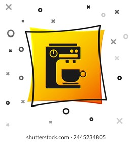 Black Coffee machine icon isolated on white background. Yellow square button. Vector