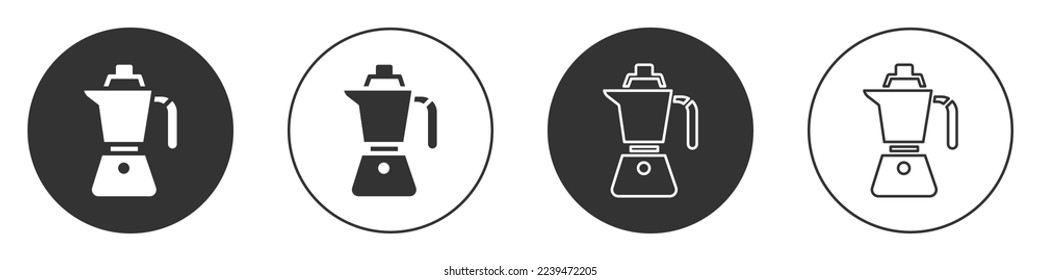 Black Coffee maker moca pot icon isolated on white background. Circle button. Vector