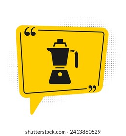 Black Coffee maker moca pot icon isolated on white background. Yellow speech bubble symbol. Vector