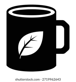 Black coffee mug with leaf design
