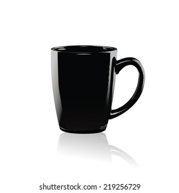 Black Coffee Mug Vector On White Background.