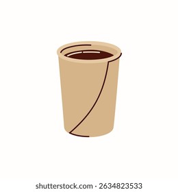 Black coffee in a paper cup vector hand drawn illustration in a flat style isolated on a white background