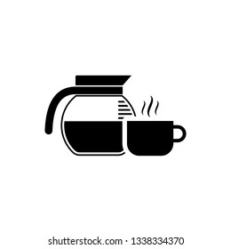 Black Coffee pot with cup icon isolated on white background. Vector Illustration