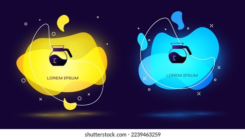 Icono de la olla de café negro aislado en fondo negro. Pancarta abstracta con formas líquidas. Vector