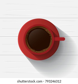 black coffee red cup top view isolated on background. vector illustration
