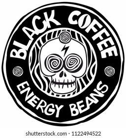 Black coffee with the skull, coffee vector logo.