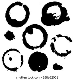 Black Coffee Stains Set, Vector Illustration
