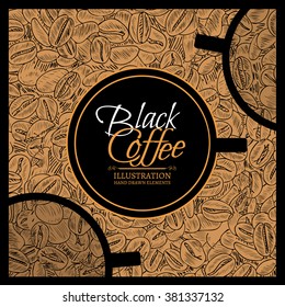 Black coffee stylish template for cafe roasted coffee beans hand drawn vintage sketch vector illustration 