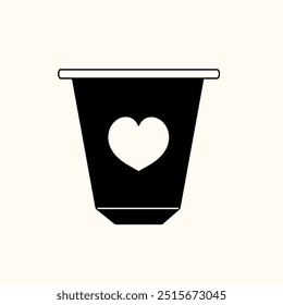Cápsula negra del café o del té con el icono del corazón en estilo de línea. Ilustración vectorial. 