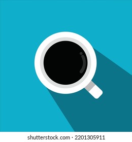 café negro en taza blanca en ilustración vectorial de fondo azul
