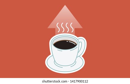 Black Coffee in White Mug with Up Arrow Symbol for Energy Boost - Vector Illustration