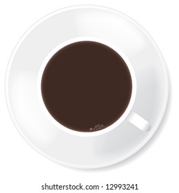 Black coffee in white mug. Vector illustration. On white background.