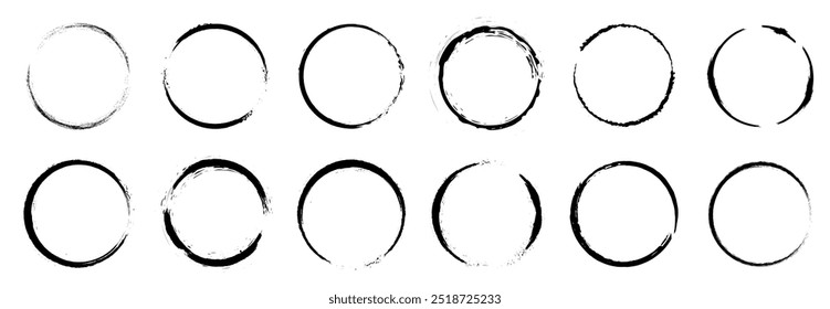 Black coffee or wine rings, grunge chalk or ink circle frames or stamp graphic elements set or collection. Black stains shapes and drops, isolated decorative design. Wine glass trace or spot.