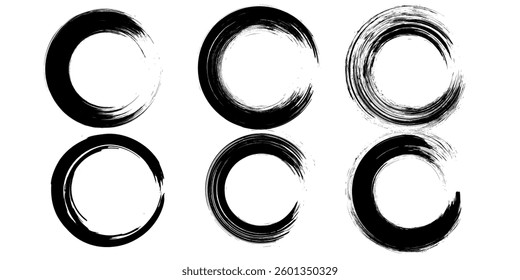 Black coffee or wine rings, grunge chalk or ink circle frames or stamp graphic elements set or collection. Black stains shapes and drops, isolated decorative design. circle brush