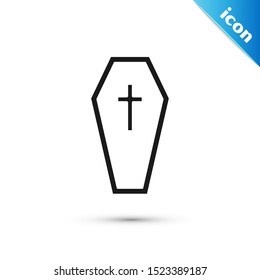 Black Coffin with christian cross icon isolated on white background. Happy Halloween party.  Vector Illustration