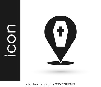 Black Coffin with christian cross icon isolated on white background. Happy Halloween party.  Vector