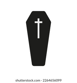 black coffin cross on white background. Vector illustration.