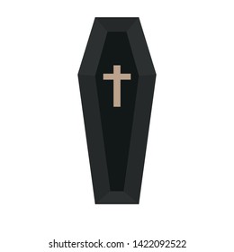 Black coffin with cross vector sign symbol