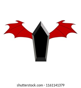 Black Coffin with Red Wings for your Design, Game, Card. Halloween Elements.Vector Illustration