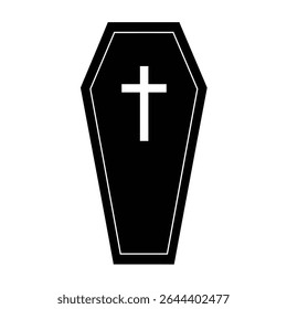 Caixão preto com cruz branca símbolo funeral morte.