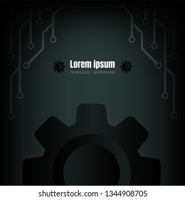 black cog circuit technology abstract background, innovative connection digital system space wallpaper, template for website cover poster banner brochure and more, flat vector graphic design 