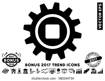 Black Cog pictograph with bonus 2017 trend symbols. Vector illustration style is flat iconic symbols, white background.