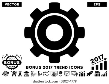 Black Cog pictograph with bonus 2017 year trend pictures. Vector illustration style is flat iconic symbols, white background.