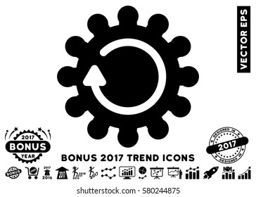 Black Cog Rotation icon with bonus 2017 year trend pictures. Vector illustration style is flat iconic symbols, white background.