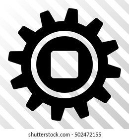 Black Cog toolbar icon. Vector pictograph style is a flat symbol on diagonal hatch transparent background.