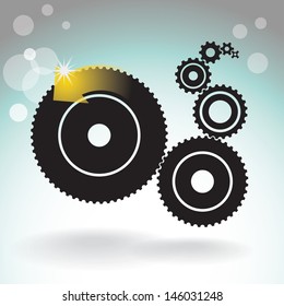 black cogs casting shadows on light shiny background background